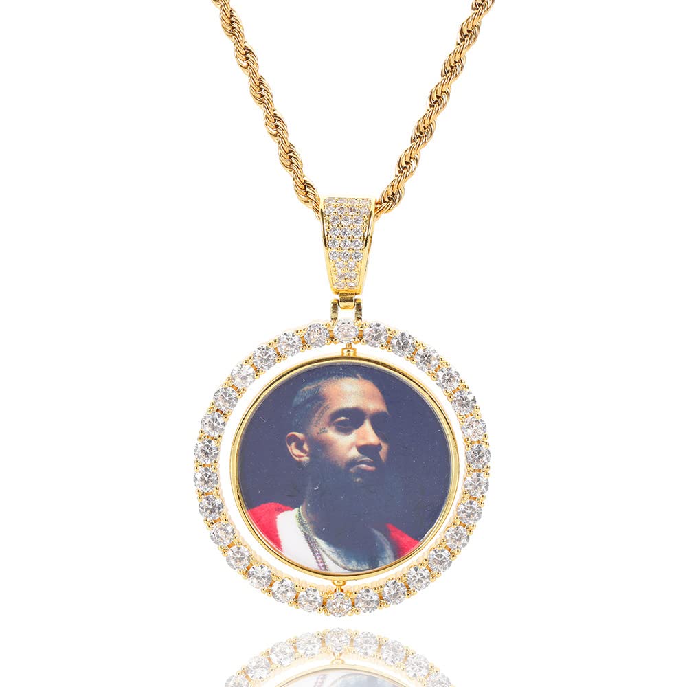 Handimake Customized photo necklace, personalized double-sided rotating photo pendant, DIY creative photo frame men's and women's necklace accessories