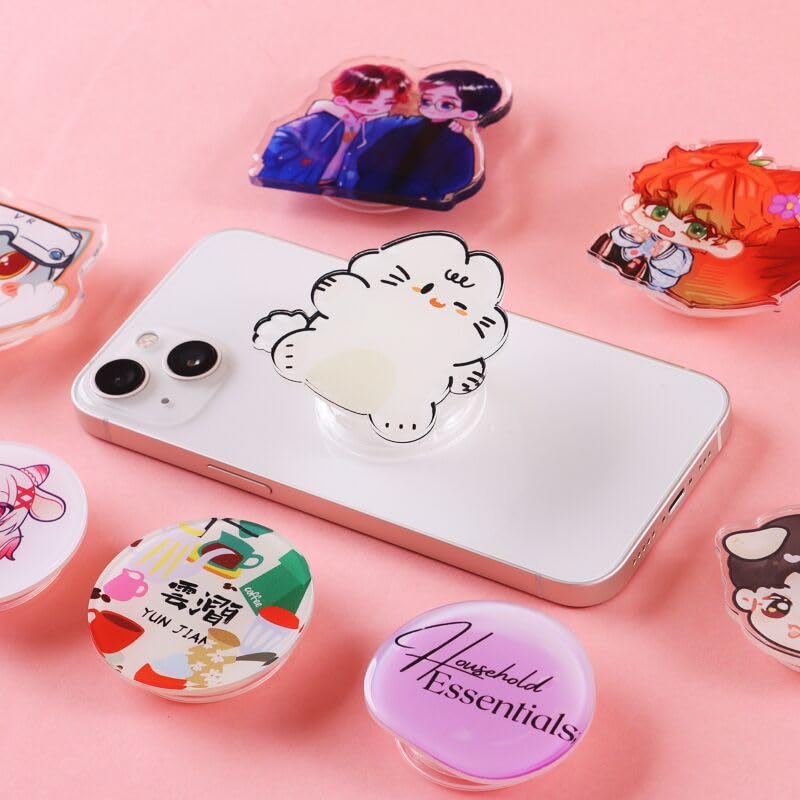 Handimake Customized Acrylic Phone Grip Holder, Personalized Picture Phone Case Holder with Retractable Design, DIY Cartoon Phone Holder Sticker