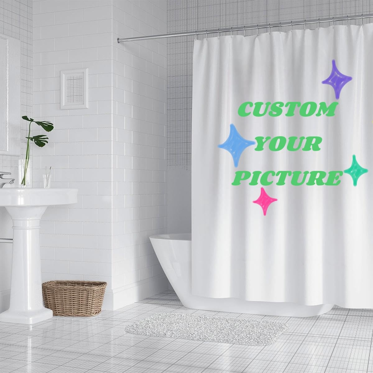 Handimake Customised Polyester Shower Curtain, Personalised Picture/Text, Waterproof Waterproof Cloth Shower Curtain