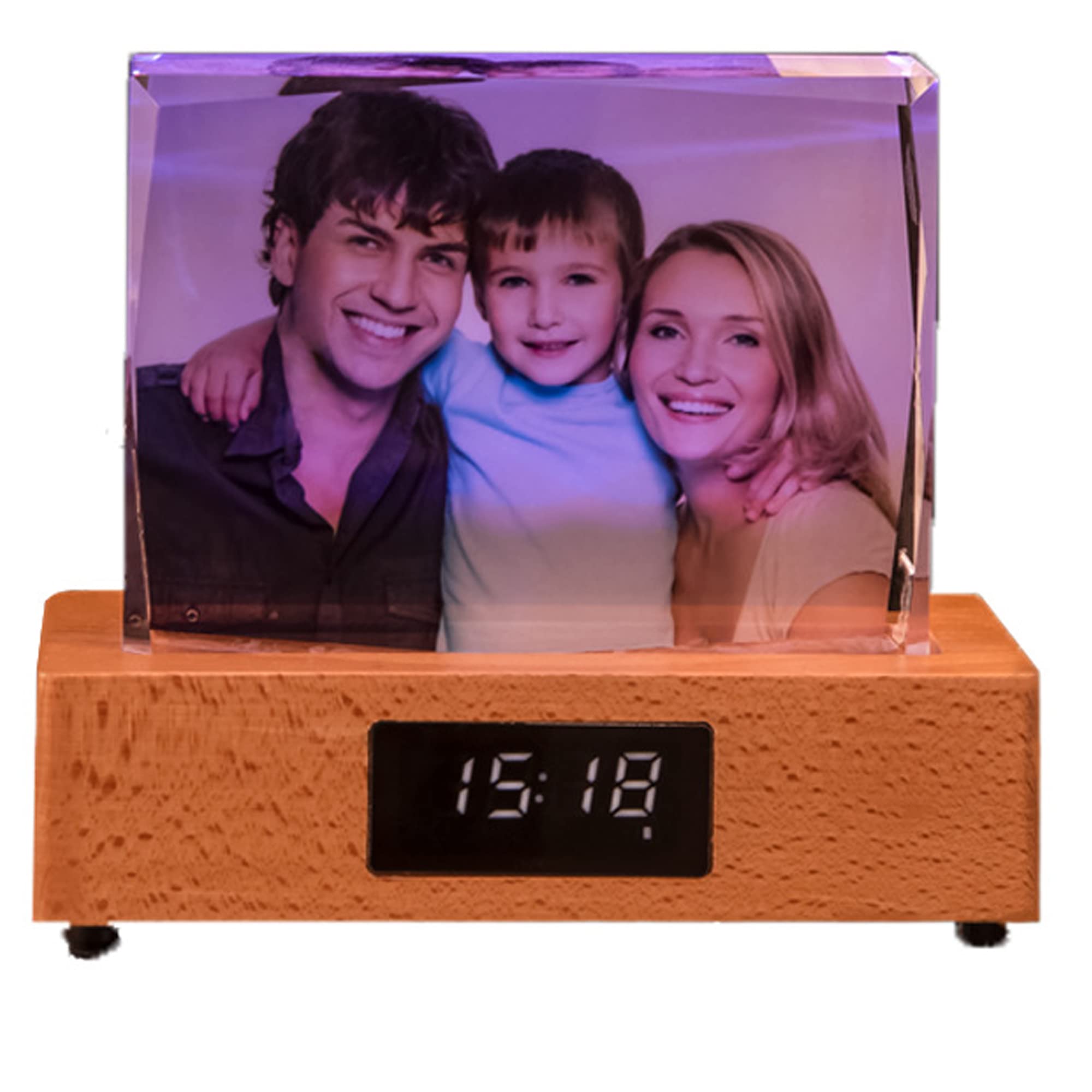 Handimake Customize Your Images with 3D Crystal 7-Color LED Lights, Wooden Base, and Customized Holographic Photos Etched Inside The Crystal (Horizontal)