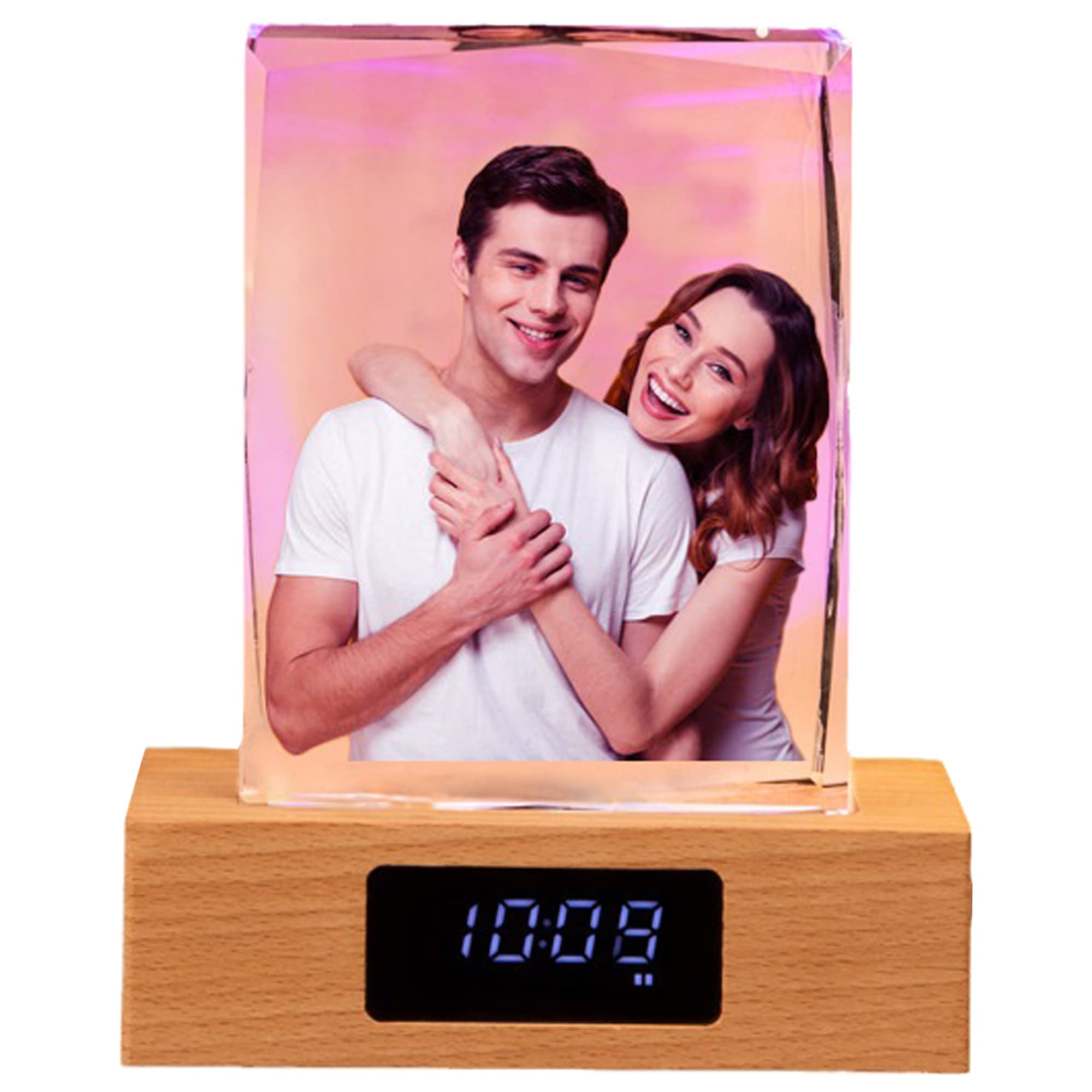 Handimake Customize your images with 3D crystal 7-color LED lights, wooden base, and customized holographic photos etched inside the crystal (Vertical)