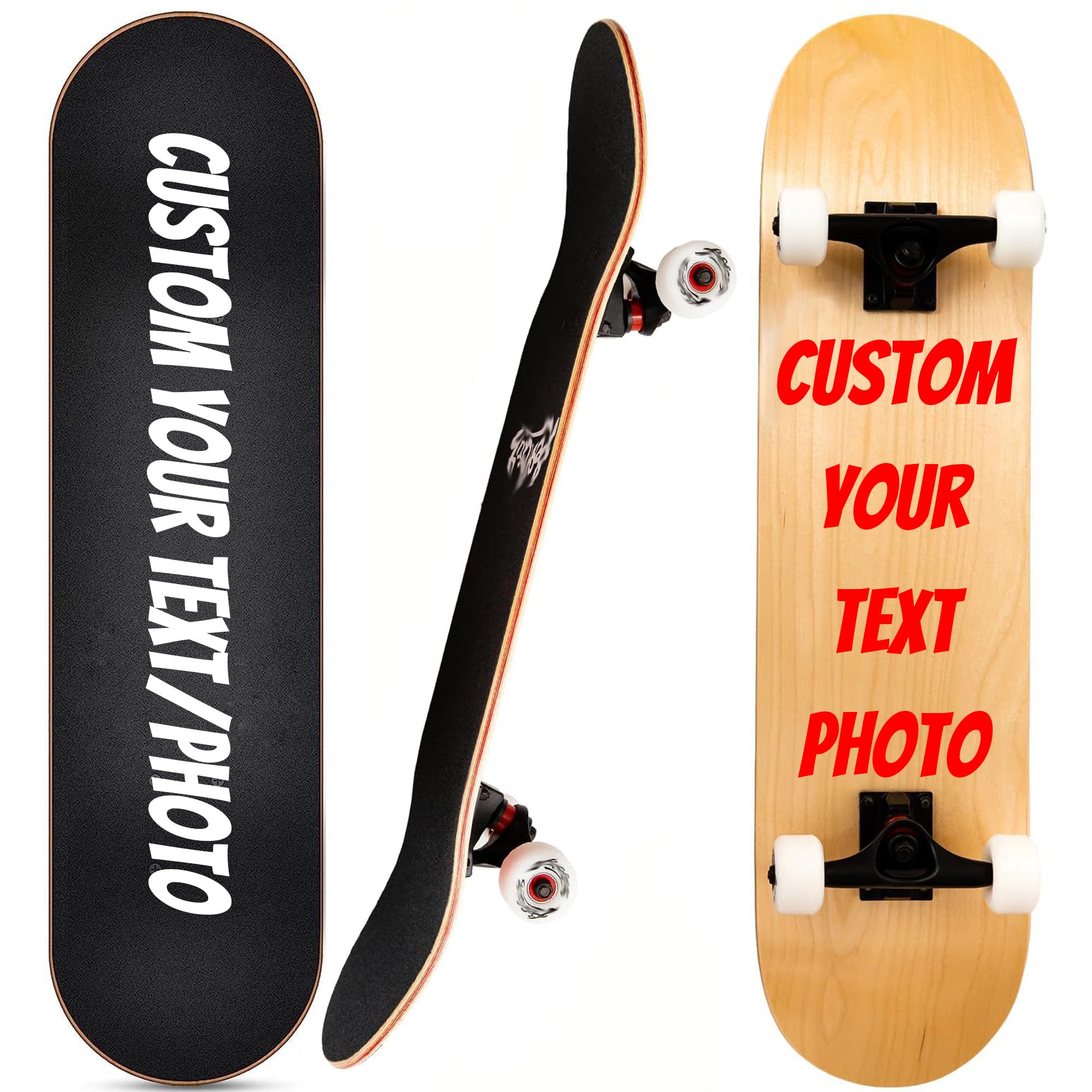 Handimake Custom 31"x8" Standard Complete Skateboards |Maple Wood | ABEC 7/9 Bearings | Double Kick Concave Deck| Personalized Skateboards for Beginners, Teens & Adults Girls Boys Gift